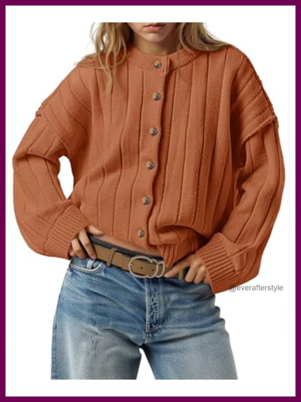 Women's Button Down Open Front Knit Cardigan Long Sleeve Crewneck Loose Sweater